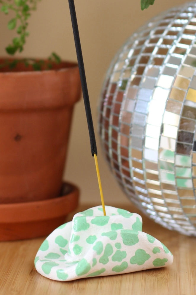Cowboy Hat Incense Holder- Green Cow Print