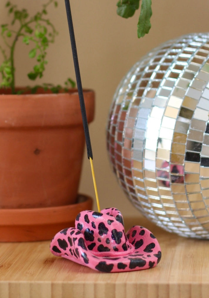 Cowboy Hat Incense Holder- Pink & Black Cow Print