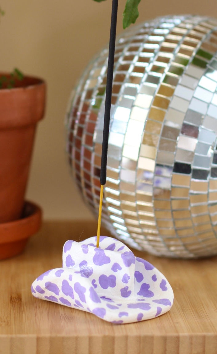 Cowboy Hat Incense Holder- Purple Cow Print