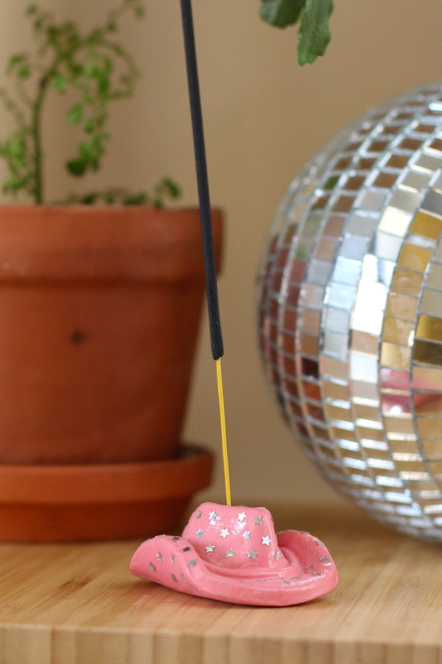 Mini Cowboy Hat Incense Holder- Pink and Stars