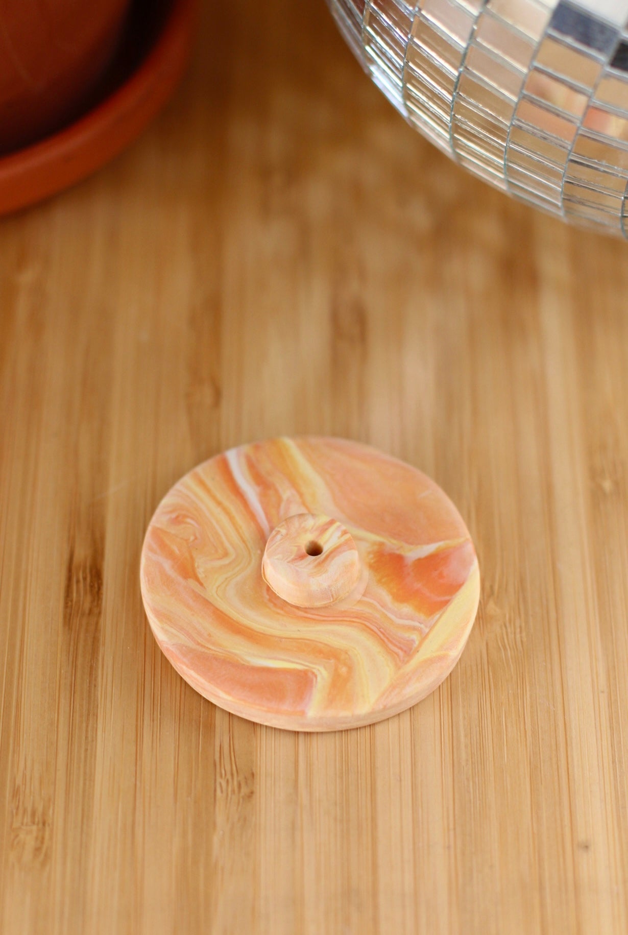 Round Marble Incense Holder- Tangerine