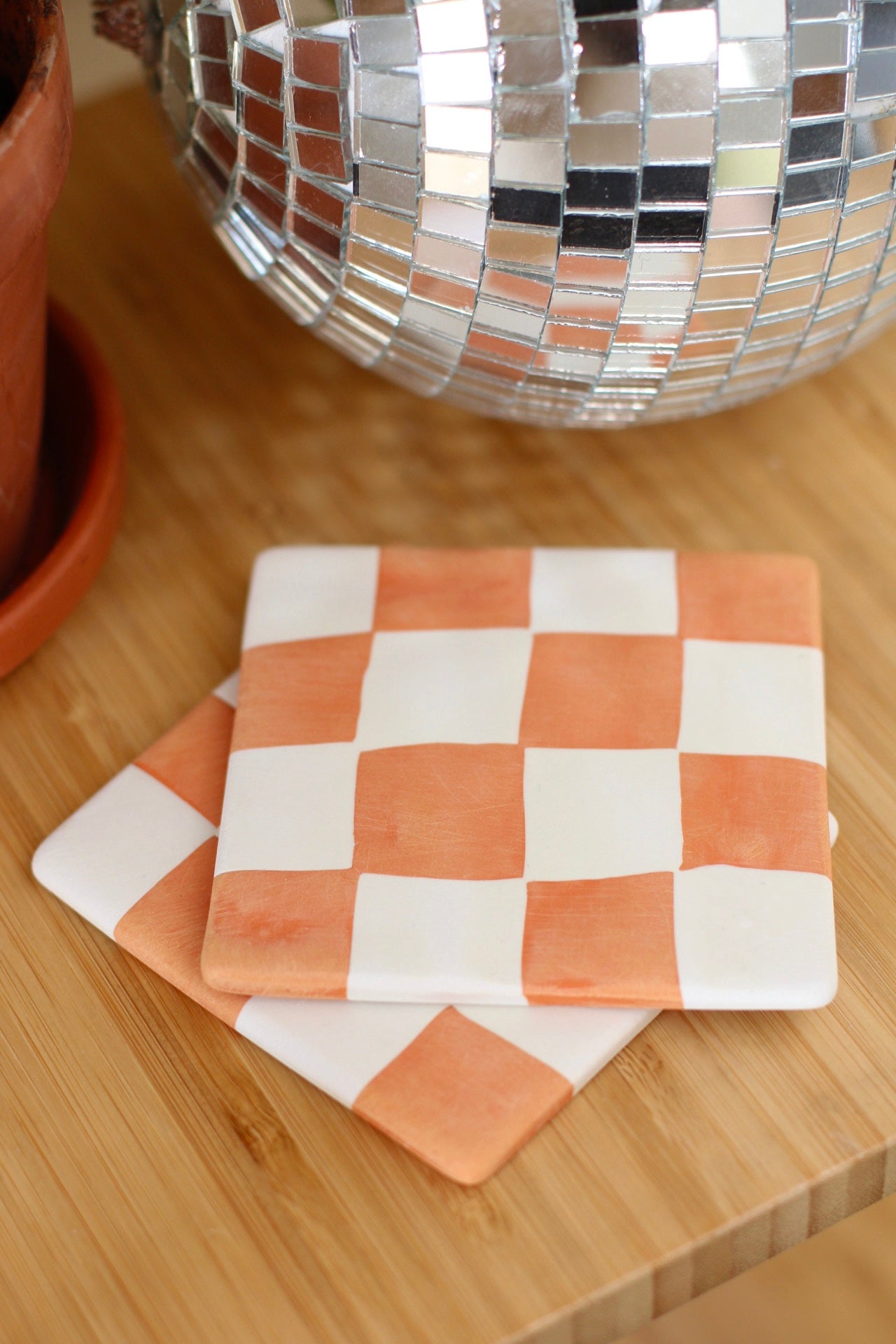 Checkered Coasters- Orange
