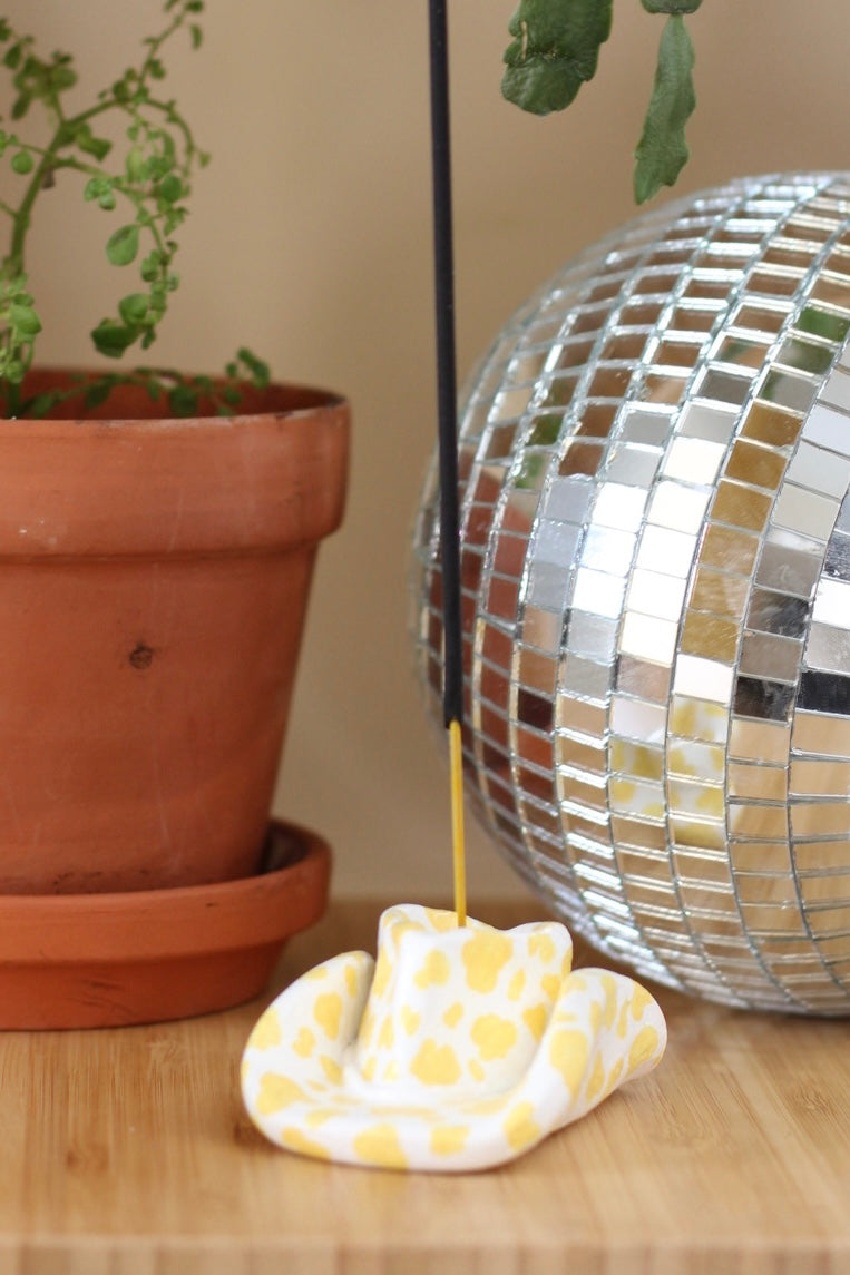 Cowboy Hat Incense Holder- Yellow Cow Print