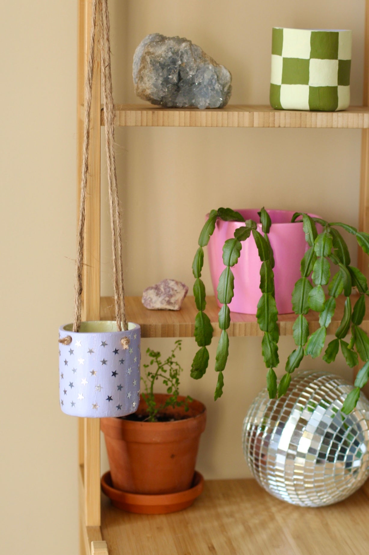 Hanging Plant Pot- Lilac Stars