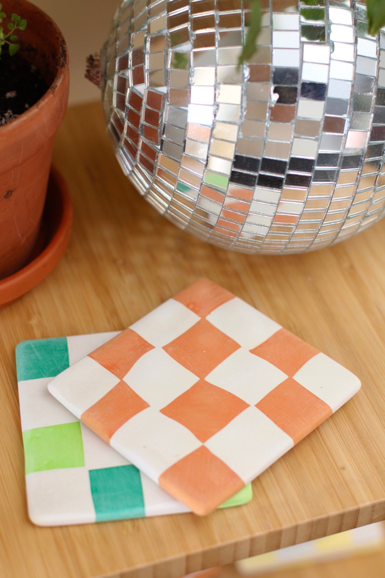 Checkered Coasters- Orange & Green