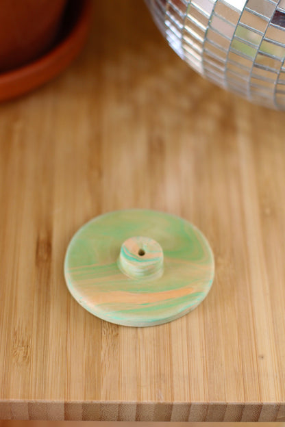 Round Marble Incense Holder- Green & Orange