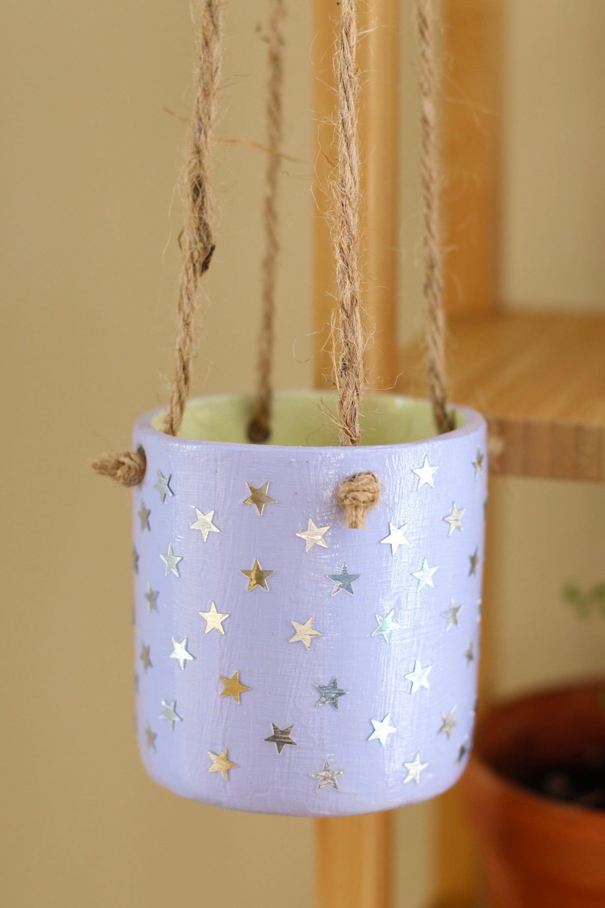 Hanging Plant Pot- Lilac Stars